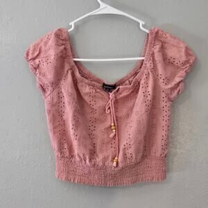 Ambiance Pink Eyelet Off The Shoulder Crop Top Size M 100 Cotton Boho